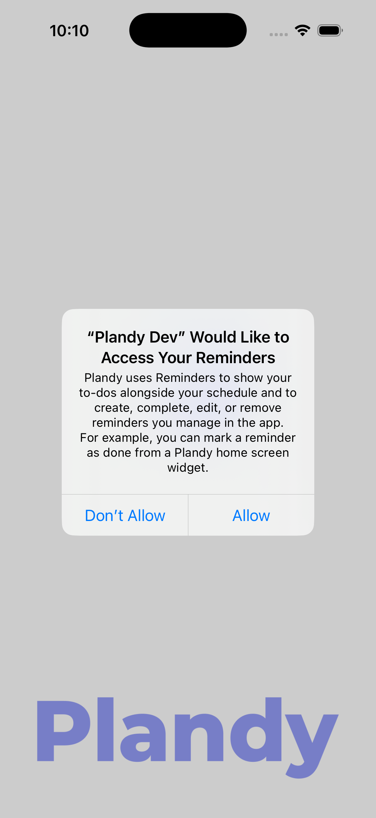 Plandy の実際のリマインダー権限画面